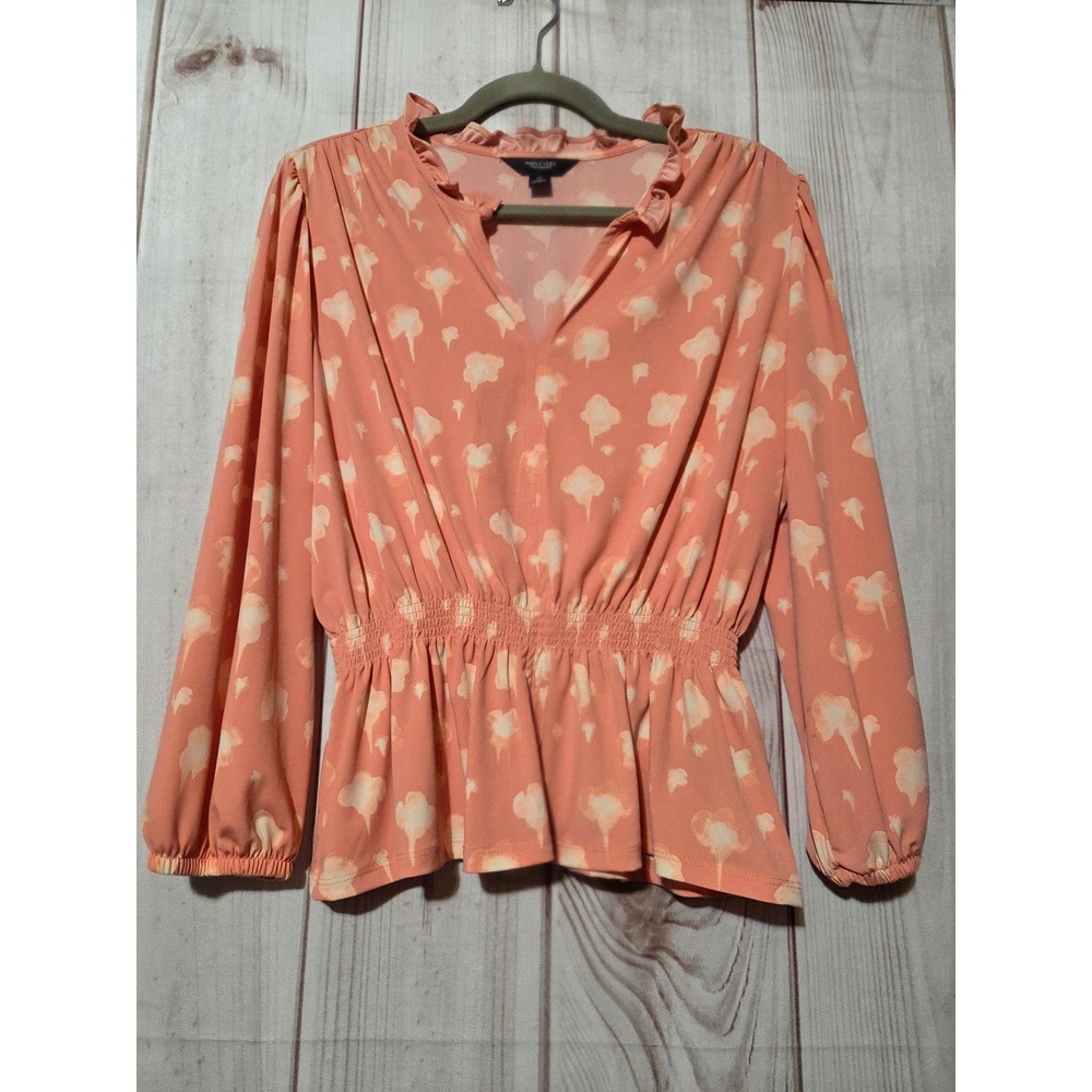 Simply Vera Vera Wang Peach Floral Smocked Waist Peplum Blouse Medium‎
